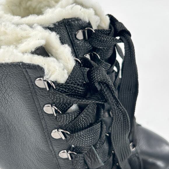 Schutz Zhara Lace Combat Boots 5 Black NWOT Sherpa Shearling Ankle Bootie Zara - Picture 5 of 8
